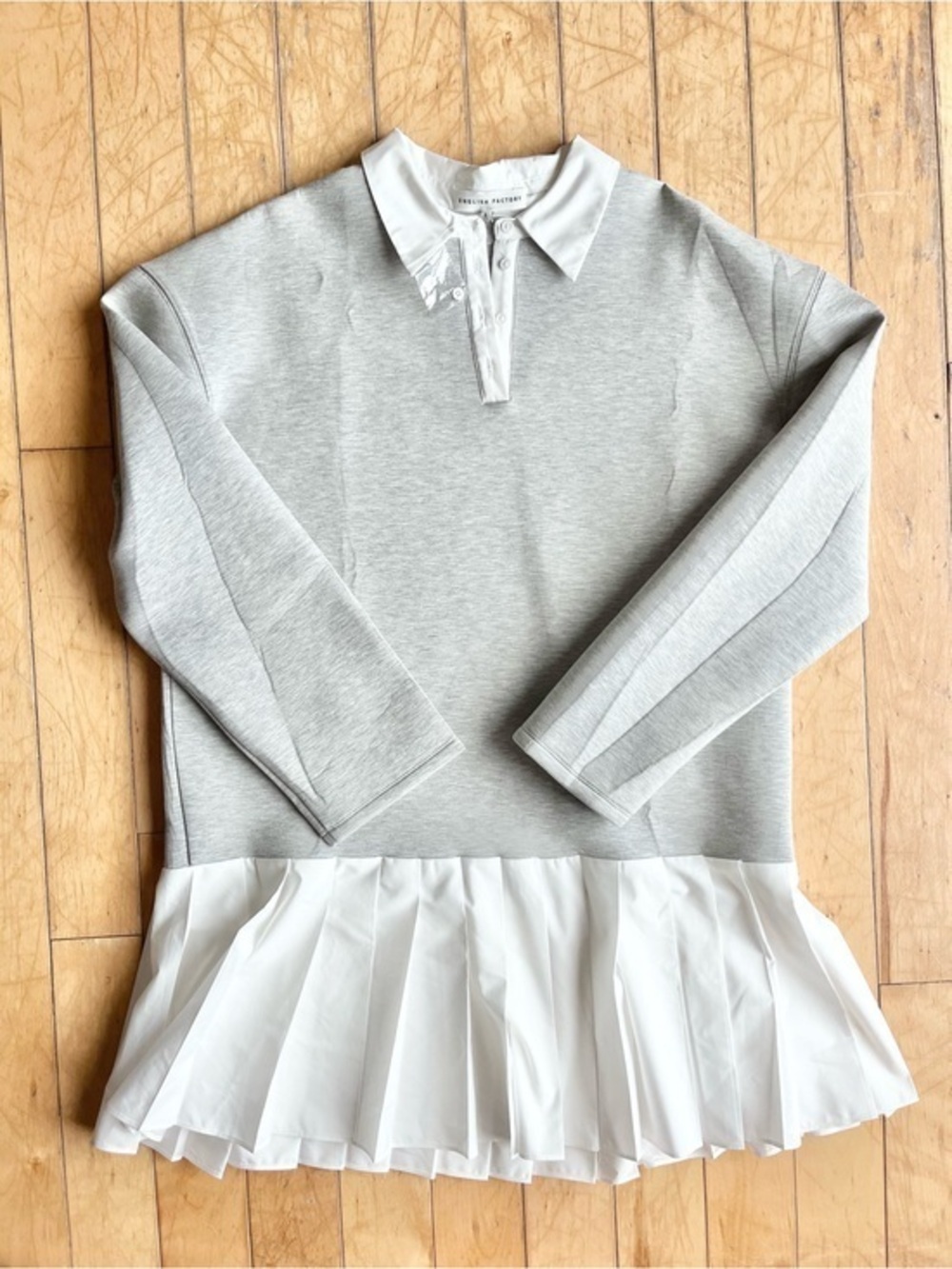 English Factory New Grey Collared Dress with Pleated Hem Skirt – Size Large